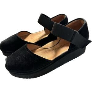 L’Amour des Pieds Amadour Women's Black Suede Peep Toe Platform Sandal Size 8.5